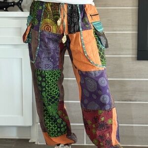 Boho, Hippie and Harem style Pants With vibrant multicolor. Bohemian. Unisex.